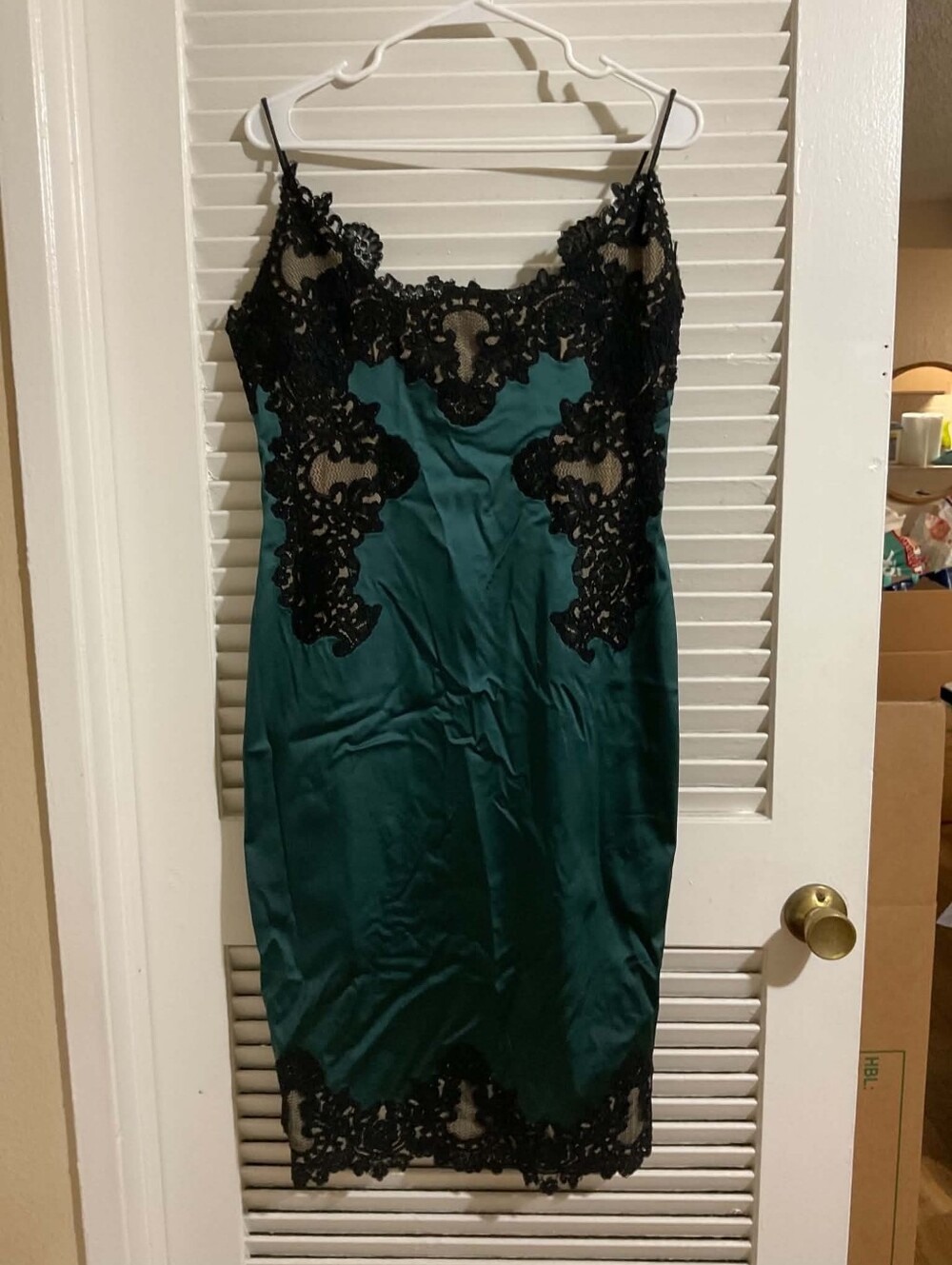 Adriana New York Emerald Green Slip Dress with Black Lace